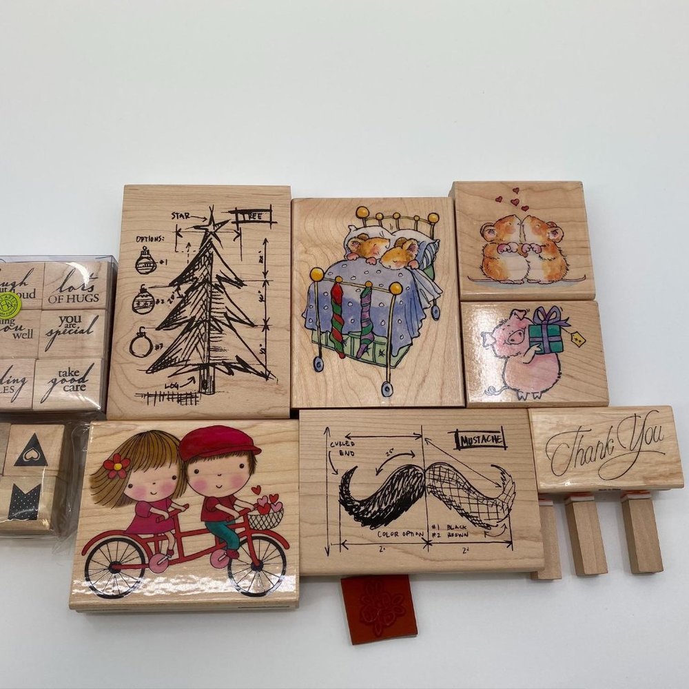 LOT‎ OF RUBBER WOODEN STAMPS